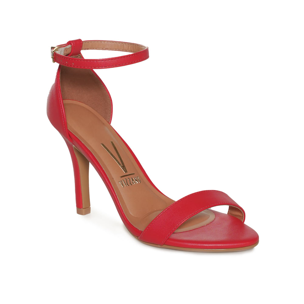 Sandália feminina Vizzano vermelha salto fino vista frontal